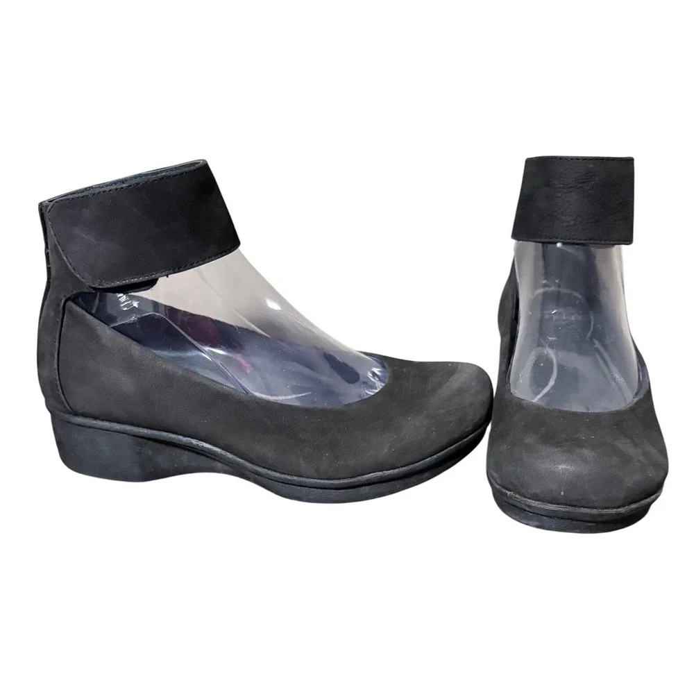 Dansko Black Suede Ankle-Cuff Flats